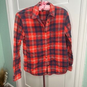 Madewell FLANNEL Womens 100% cotton Red Plaid Shirt Pockets XSMALL